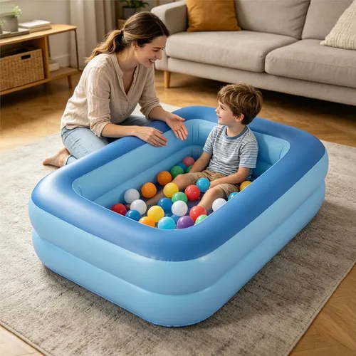 Miniatura 5 de HIWENA Piscina inflable para niños, 45 x 35 x 14 pulgadas, piscina azul para niños, bañera de verano con suelo suave inflable
