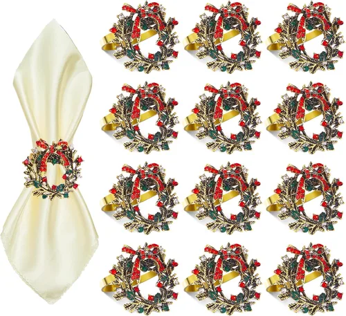 Miniatura 29 de ZeeDix Juego de 6 servilleteros de corona de Navidad, servilleteros de Navidad para servilletas de tela, servilleteros de Navidad para Acción