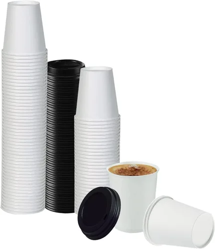 Miniatura 30 de Tapas de taza de café, tapa de cúpula para tazas de 10/24 onzas, vasos de papel, color negro, 50 unidades [no incluye tazas]