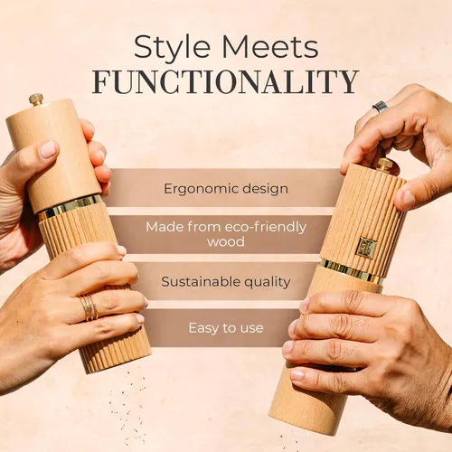 Miniatura 5 de Styled Settings Juego de Molinillos de Sal y Pimienta de Madera con Detalles Dorados – Juego de Molinillos de Sal y Pimienta Manual de Madera Madera