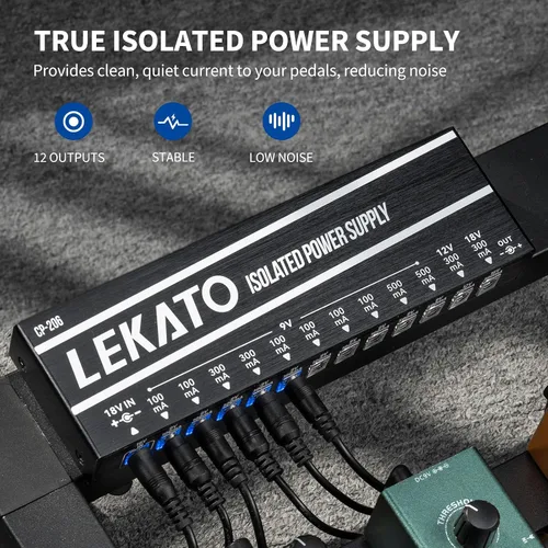 Miniatura 2 de LEKATO Fuente de alimentación para pedal de guitarra, fuente de alimentación aislada de 12 puertos, salida CC 9V/12V/18V, 100mA a 500mA para pedales