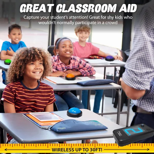 Miniatura 8 de Teacher's Choice Sistema de Botón de Buzzer de Juego para 4 Jugadores con Luz Inalámbrica Muestra al Jugador Ganador Sonidos Fuertes y Únicos