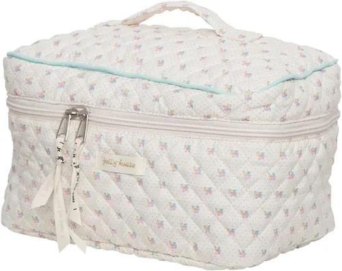 Juoxeepy Bolsa de maquillaje de algodón, bolsa de cosméticos de viaje, bolsa de cosméticos acolchada, bolsa de aseo floral estética coqueta beige