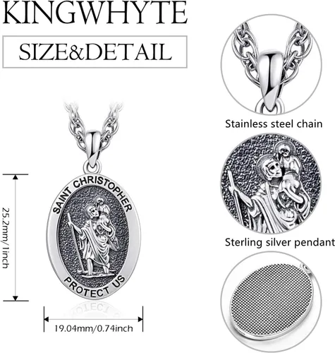 Miniatura 5 de KINGWHYTE Collar de San MiguelSan Cristóbal de plata de ley S925 con diseño de arángulo, San Miguel Protect EE. UU., joyería para regalo
