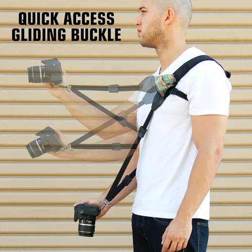 Miniatura 4 de USA Gear Correa de hombro para cámara, neopreno ajustable, correa de seguridad, bolsillo para accesorios, correa DSLR de liberación rápida