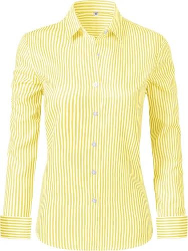 Miniatura 23 de Ruisin - Camisas supersuaves sin arrugas y con botones para mujer, unicolor, manga larga, diseño a rayas, estilo formal, blusa de vestir
