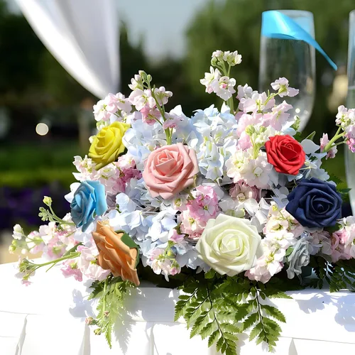 Miniatura 3 de 25 rosas artificiales de color púrpura con tallo largo, de espuma falsa con sensación real, para decoración, ramos de boda, centros de mesa, ducha