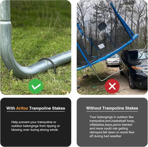 Miniatura 3 de Anclajes de estacas resistentes para trampolín de viento alto, extremos afilados, anclajes de tierra de seguridad de acero galvanizado de 11.8 Negro