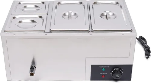 Miniatura 3 de Bain Marie Buffet - Mesa de vapor eléctrica de 4 bandejas de 850 W, calentador de alimentos con tapas, acero inoxidable, comercial, capacidad
