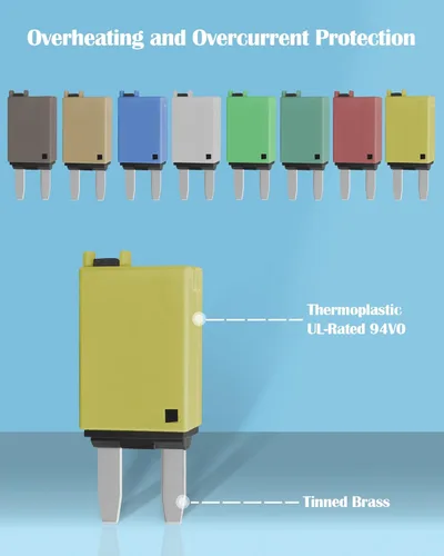 Miniatura 5 de Kit surtido de fusibles de cuchilla de perfil bajo con reinicio manual ATM, fusibles de cuchilla mini 5A 6A 7.5A 10A 15A 20A 25A 30A Amp, fusibles