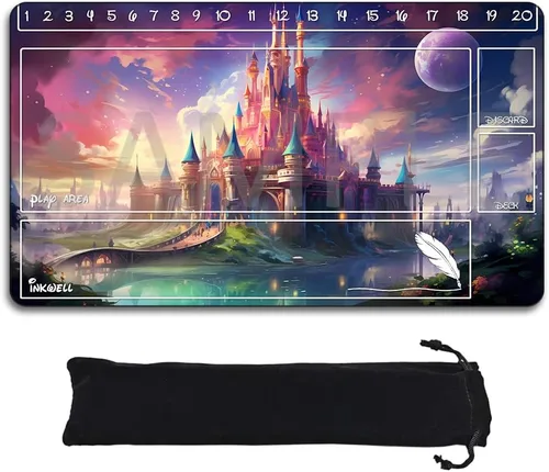 Alfombrillas de juego compatibles con Lorcana tamaño 24 x 14 pulgadas, tapete de juego TCG de goma antideslizante con Zones y bolsa de Dis45-zona1