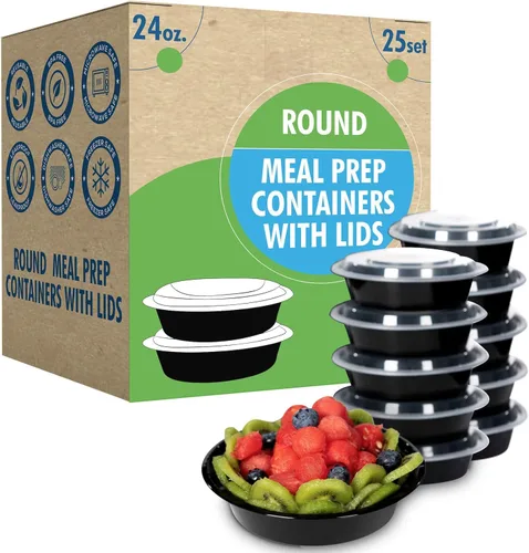 Miniatura 8 de Contenedor de preparación de comidas reutilizable con tapas [25 juegos] de 24 onzas. Recipientes de preparación de alimentos ideales, caja Bento