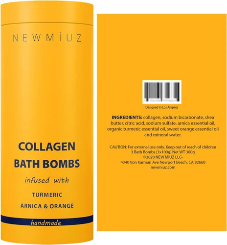 Miniatura 7 de Bombas de baño de colágeno, regalo de espuma de baño de lujo, para hidratación de piel seca, hidratante, cúrcuma, árnica, naranja, aceite esencial