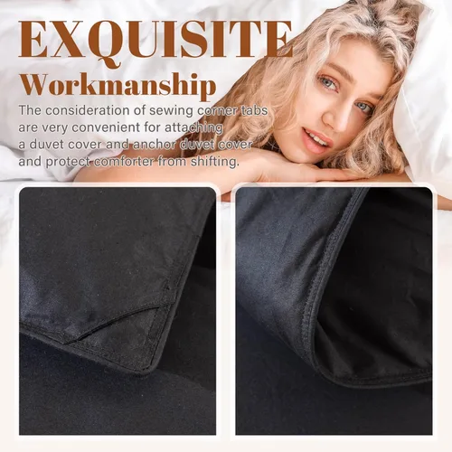 Miniatura 8 de Relleno de edredón de fibra de plumas y plumón tamaño Queen, funda 100% algodón, relleno de edredón negro para todas las estaciones, ropa de cama