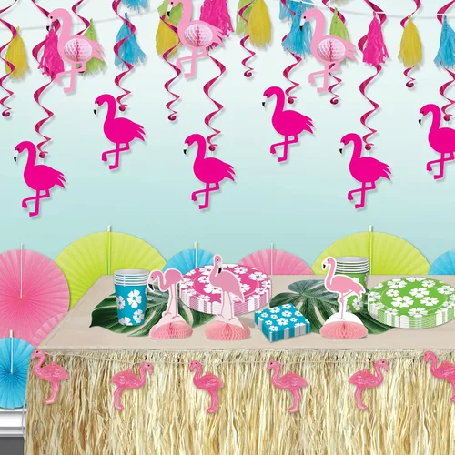 Miniatura 4 de Beistle 24 piezas de flamenco remolinos Luau decoraciones para fiestas hawaianas tropicales colgantes espirales