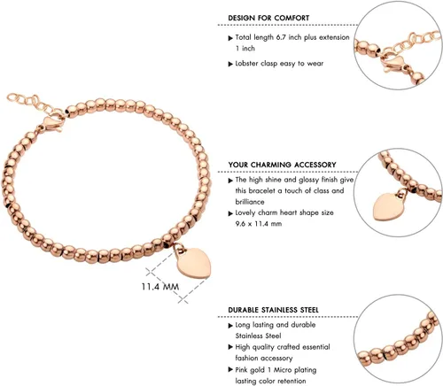 Miniatura 6 de 555Jewelry Pulsera delicada con cuentas de acero inoxidable para mujer, Metal