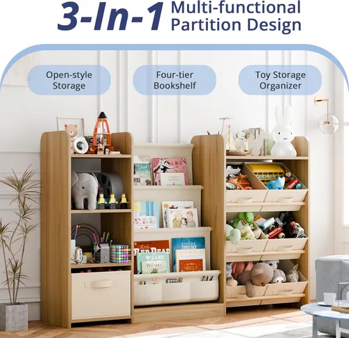 Miniatura 3 de IKALIFE Organizador de almacenamiento de juguetes y libros para niños - Estantería grande con 7 compartimentos removibles, estantería para bebés