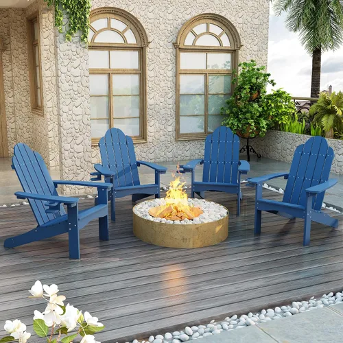 Miniatura 24 de LUE BONA HDPS Sillas Adirondack Set de 2, Silla para Hoguera al Aire Libre Resistente a la Intemperie con Portavasos, Silla Moderna de Plástico