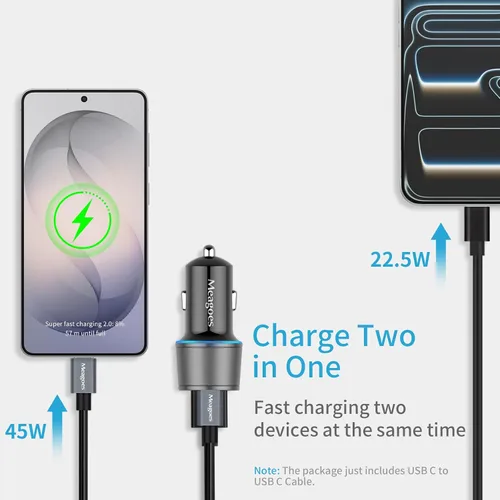 Miniatura 3 de Cargador de coche gris de 67.5 W USB C de carga súper rápida, enchufe de puerto USB C y QC3.0 de 45 W para iPhone 17 Pro Max/Air/16/15/iPad, Gris