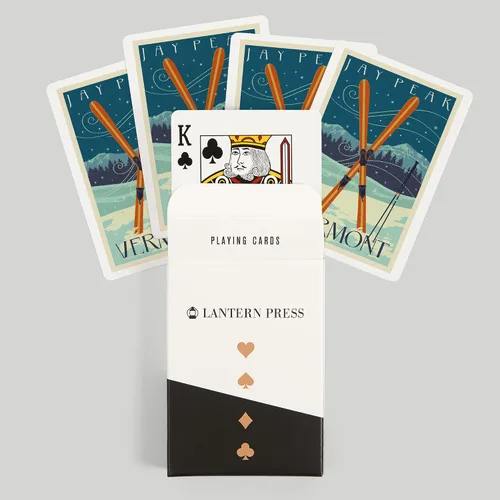 Miniatura 6 de Jay Peak, Vermont, Cross Skis, Letterpress (52 cartas de juego, baraja de cartas de tamaño póker con comodines)