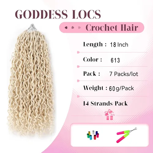 Miniatura 2 de Aipin Goddess Cabello de Ganchillo de 18 Pulgadas Boho River Locs Hippie Locs Ondulado de Ganchillo Con Cabello Rizado en el Medio y Extremos 613