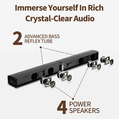 Miniatura 5 de LARKSOUND Barra de sonido de 2.1 canales con subwoofer integrado, pequeña barra de sonido para TV, PC, juegos, mini altavoz de TV con conexiones