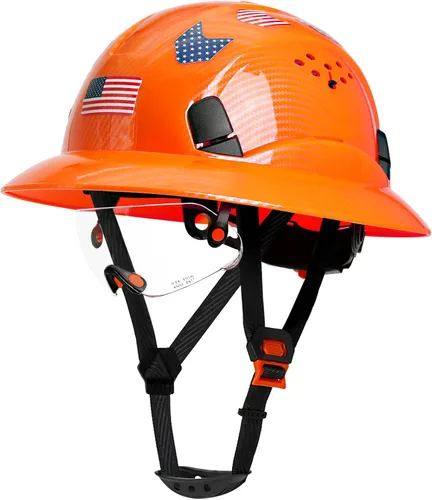 Casco duro de ala completa con patrón de fibra de carbono con visera, casco de seguridad de construcción aprobado por la OSHA para hombres y Fibra