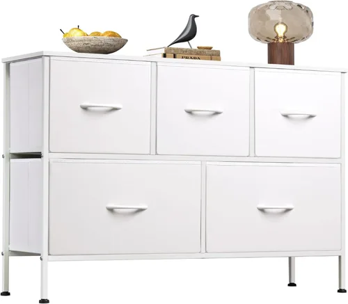 Miniatura 18 de WLIVE Cómoda para dormitorio con 5 cajones, cómoda ancha, cómoda de tela, unidad organizadora de almacenamiento con contenedores de tela