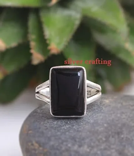 Miniatura 3 de Anillo de piedras preciosas de ónix negro 925 joyería de plata esterlina (6), Plata, Ónix