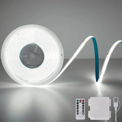 Miniatura 16 de OMIKA Tira de luces LED COB RGB de 6.6 pies, funciona con pilas, control remoto, regulable, cambio de color, tira de luces LED de batería, cortables