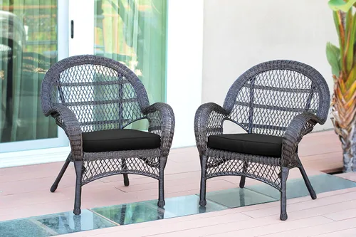 Miniatura 10 de Jeco Silla de mimbre con cojín negro, juego de 2, miel/W00205
