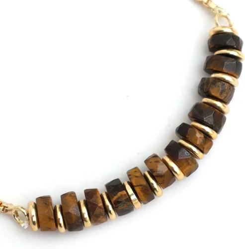 Miniatura 80 de Natural Heishi Beads With Spacers Slider Bracelet Gemstone Healing Jewelry With 14k Yellow Gold Plated 8- Inch Adjustable Length