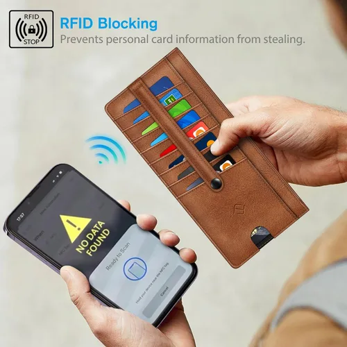 Miniatura 6 de FINTIE Cartera Delgada Porta Tarjetas de Crédito Monedero, Estuches para Tarjetas de Negocios con Bloqueo RFID y Bolsillo con Cremallera