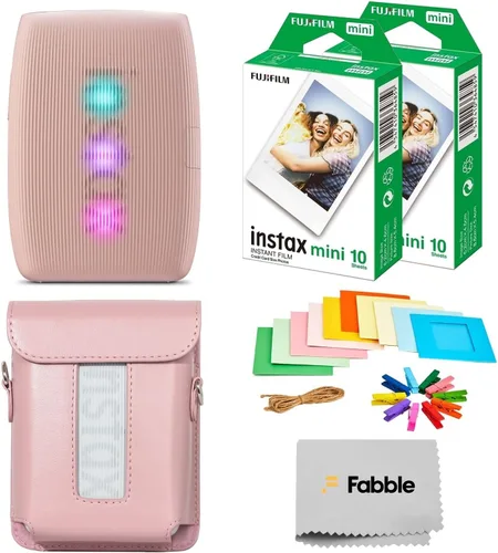 Fujifilm Impresora Instax Mini Link 3 para smartphone, paquete Rosa Pink con funda protectora, película instantánea de paquete doble (20 hojas),