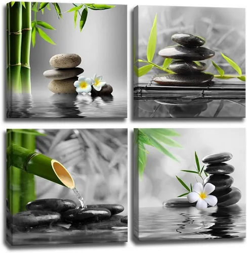 Yxbhhym Arte de Pared para Baño Decoración de Pared en Blanco y Negro Obra de Arte Zen Buda Verde Impresiones en Lienzo Pósteres Imagen de Spa para