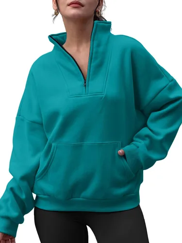Miniatura 5 de Trendy Queen Sudaderas con media cremallera, sudaderas con capucha de gran tamaño, suéteres de otoño 2023 Y2K ropa de invierno