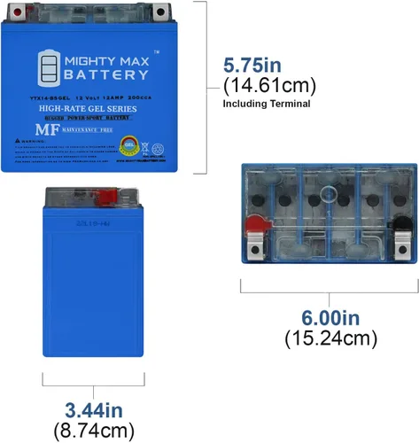 Miniatura 2 de Mighty Max Battery YTX14-BS GEL 12V 12AH Batería para Honda SXS 700 Pioneer 2014