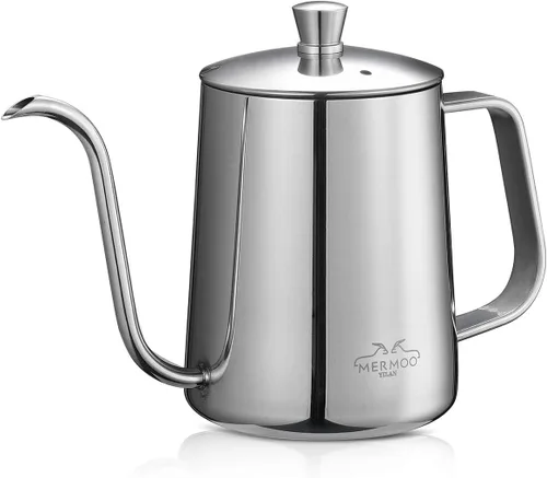 Miniatura 9 de MERMOO YILAN Hervidor de café de cuello de cisne de 21 oz para verter sobre goteo, 20.3 fl oz, boquilla larga y estrecha de acero inoxidable, Negro