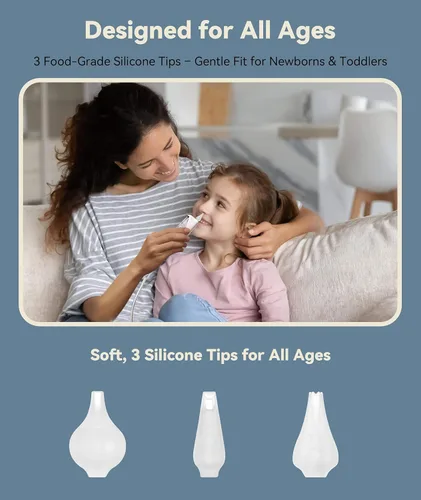 Miniatura 5 de Aspirador nasal eléctrico para bebés y niños pequeños Chupón de nariz para bebés con 3 niveles de succión Aspirador nasal fácil de limpiar