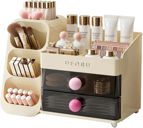 Miniatura 17 de UFORU Organizador de maquillaje para tocador con soporte para pinceles, organizador de cuidado de la piel de gran capacidad para encimera de baño