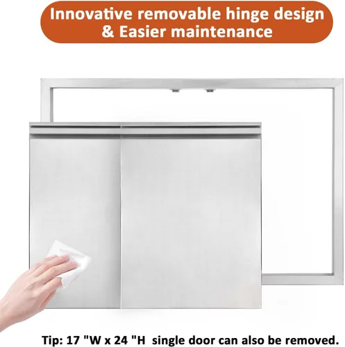 Miniatura 5 de JIE JIN Puerta de Acceso para Parrilla 24" An X 24" Al Puertas de Cocina Exterior Puertas Dobles Engrosadas Acero Inoxidable 304 Accesorios
