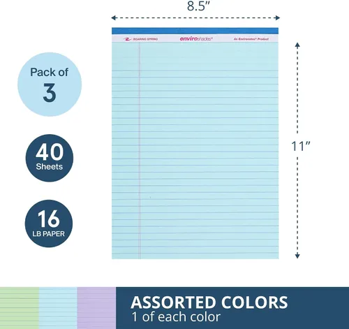 Miniatura 3 de ROARING SPRING Enviroshades - Bloc de notas de colores reciclados, paquete de 3, 40 hojas, 8.5 x 11.75 pulgadas, el paquete incluye 1 de cada