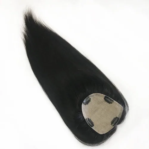 Miniatura 6 de Parte superior de cabello humano con base de seda larga con clip de 5 x 5 pulgadas, extensiones de cabello lacio virgen 100% real, 4.7 x 5.1 in