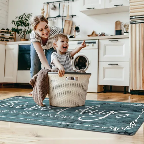 Miniatura 3 de KOZYFLY Alfombra de Corredor para Lavandería de 20"x60", Alfombras Antideslizantes para Cocina, Lavable, Alfombra de Lavandería Impermeable, Cian-01
