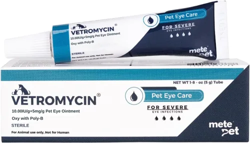 Vetromycin pomada oftálmica para mascotas para perros y gatos 1/8 oz /5gr, 1 tubo - Cuidado ocular diario suave, aplicación tópica fácil