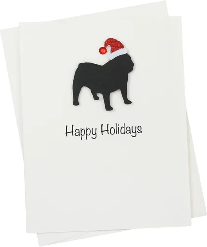 Miniatura 7 de Black Doodle Bernedoodle - Tarjetas de Navidad (10 unidades), hechas a mano, base blanca, perro con sombrero de Papá Noel Negro