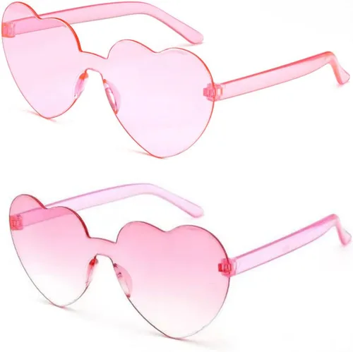2 lentes de sol en forma de corazón, sin marco, transparentes, color caramelo, recuerdo de fiesta para adultos y niños