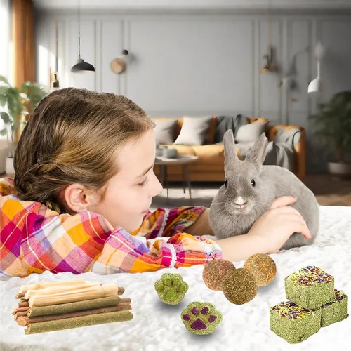 Miniatura 3 de Grddaef Juguetes para conejos, juguetes para conejillos de indias 25 piezas Heno natural Timothy Masticables y golosinas para conejito, chinchilla