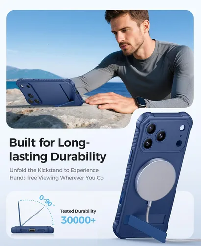 Miniatura 4 de ASAFCASE Funda magnética para iPhone 17 Pro con soporte, compatible con MagSafe, protección completa de la lente, caída de grado militar, control