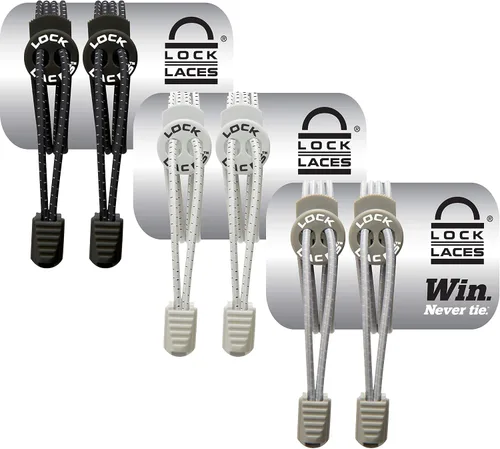 Lock Laces - Cordones elásticos para zapatos sin atar (paquete de 3) talla única, para niños y adultos, cordones elásticos sin atar